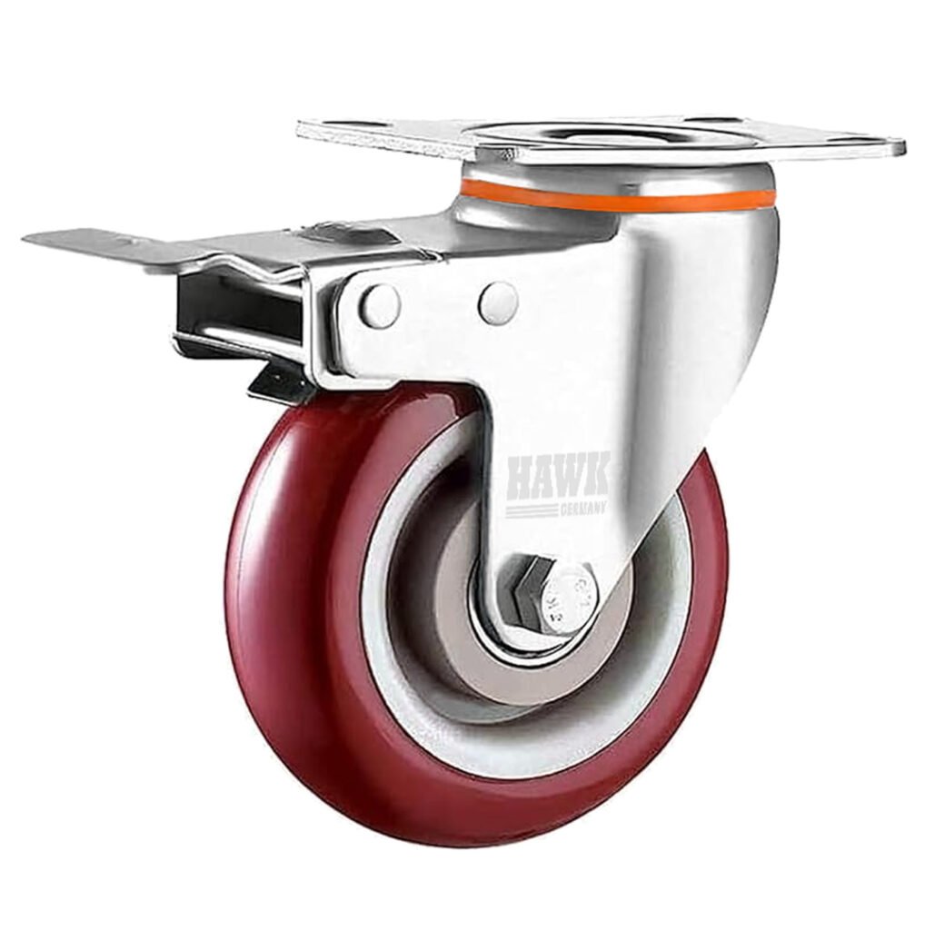 HAWK PRO Heavy-Duty Maroon PU Swivel Caster Wheel
